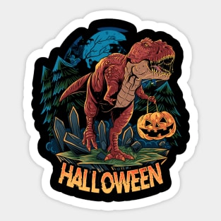 halloween t-rex dinosaur brings pumpkin Sticker